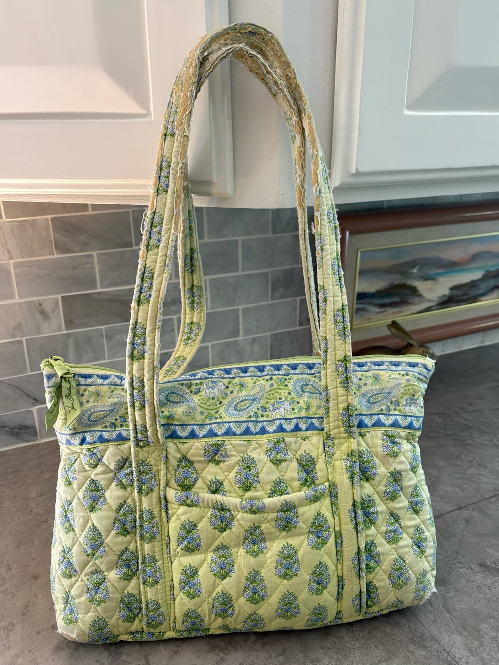Vera Bradley Yellow Green Blue Quilted Tote